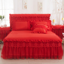 Load image into Gallery viewer, 1 Piece Lace Bed Skirt +2pieces Pillowcases bedding set Princess Bedding Bedspreads sheet Bed For Girl bed Cover King/Queen size