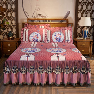High Grade Luxury Soft Bed Skirt Winter Plush Thick Quilted Bed Cover Skirt King Queen Pad Bedspread Not Including Pillowcase