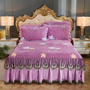 High Grade Luxury Soft Bed Skirt Winter Plush Thick Quilted Bed Cover Skirt King Queen Pad Bedspread Not Including Pillowcase