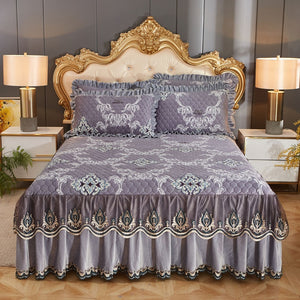 High Grade Luxury Soft Bed Skirt Winter Plush Thick Quilted Bed Cover Skirt King Queen Pad Bedspread Not Including Pillowcase