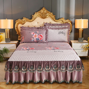 High Grade Luxury Soft Bed Skirt Winter Plush Thick Quilted Bed Cover Skirt King Queen Pad Bedspread Not Including Pillowcase