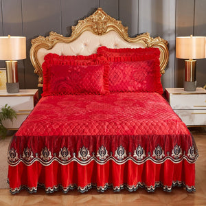 High Grade Luxury Soft Bed Skirt Winter Plush Thick Quilted Bed Cover Skirt King Queen Pad Bedspread Not Including Pillowcase