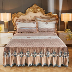 High Grade Luxury Soft Bed Skirt Winter Plush Thick Quilted Bed Cover Skirt King Queen Pad Bedspread Not Including Pillowcase