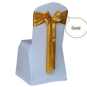 50pcs Satin Wedding Chair Sash Bow Tie Satin Ribbon Chair Bands for Wedding Decoration Hotel Party Supplies