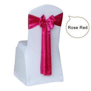 50pcs Satin Wedding Chair Sash Bow Tie Satin Ribbon Chair Bands for Wedding Decoration Hotel Party Supplies