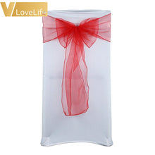 Load image into Gallery viewer, 100pcs High Quality Organza Chair Sashes Wedding Chair Knot Cover Chairs Bow Band Belt Ties For Weddings Banquet 100x Decoration
