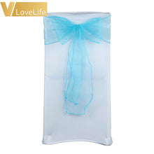 Load image into Gallery viewer, 100pcs High Quality Organza Chair Sashes Wedding Chair Knot Cover Chairs Bow Band Belt Ties For Weddings Banquet 100x Decoration
