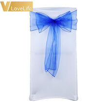 Load image into Gallery viewer, 100pcs High Quality Organza Chair Sashes Wedding Chair Knot Cover Chairs Bow Band Belt Ties For Weddings Banquet 100x Decoration
