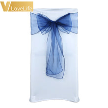 Load image into Gallery viewer, 100pcs High Quality Organza Chair Sashes Wedding Chair Knot Cover Chairs Bow Band Belt Ties For Weddings Banquet 100x Decoration
