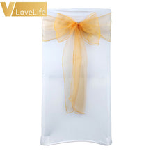 Load image into Gallery viewer, 100pcs High Quality Organza Chair Sashes Wedding Chair Knot Cover Chairs Bow Band Belt Ties For Weddings Banquet 100x Decoration
