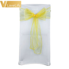 Load image into Gallery viewer, 100pcs High Quality Organza Chair Sashes Wedding Chair Knot Cover Chairs Bow Band Belt Ties For Weddings Banquet 100x Decoration
